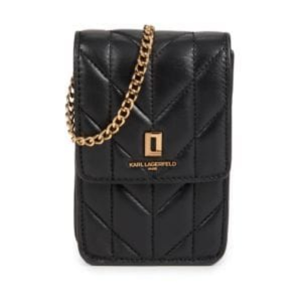 Karl Lagerfeld Black and Gold Quilted Crossbody Bag